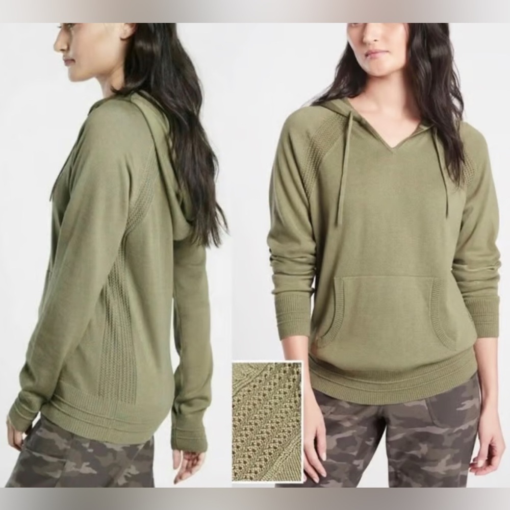 Athleta Evergreen Hoodie Green Pullover Athleisure Sweatshirt Size S